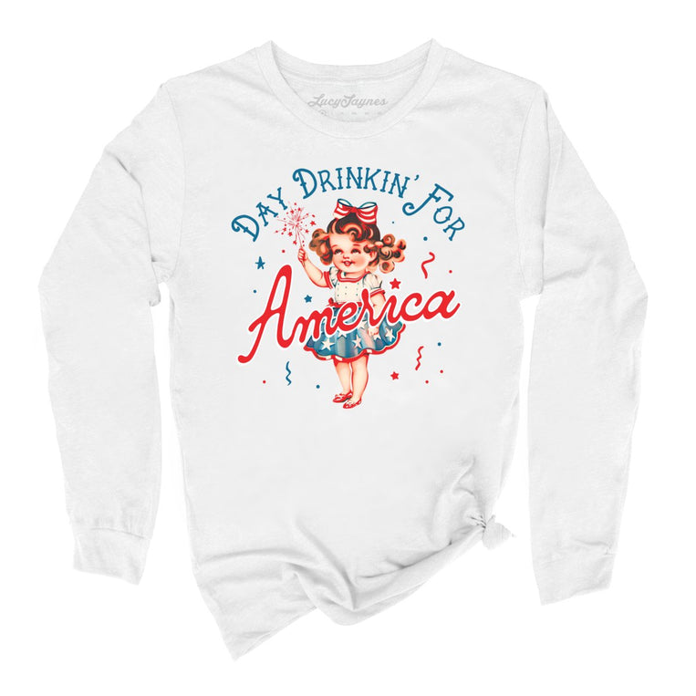 Day Drinkin' For America Graphic Long Sleeve Tee - White