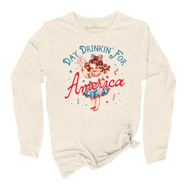 Day Drinkin' For America Graphic Long Sleeve Tee - Natural
