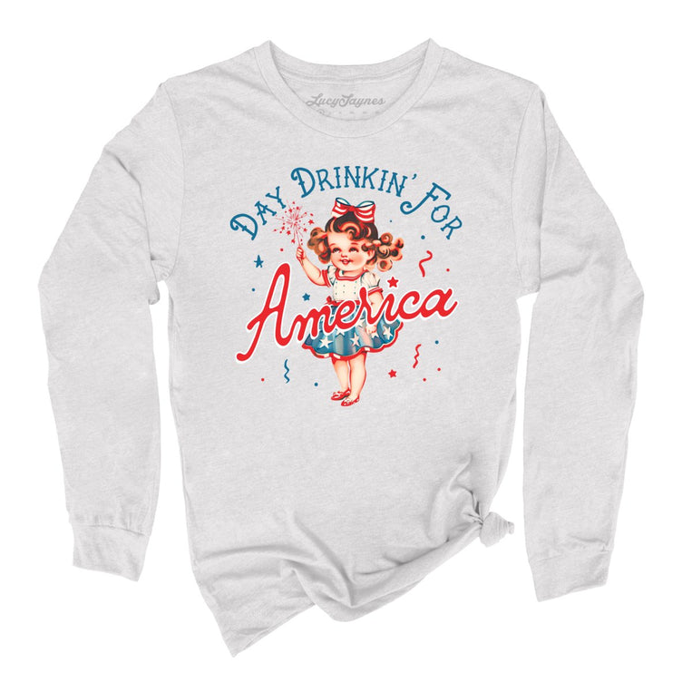 Day Drinkin' For America Graphic Long Sleeve Tee - Ash