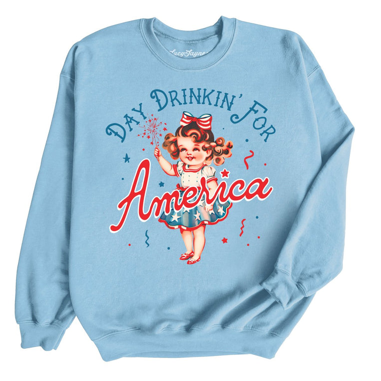 Day Drinkin' For America Graphic Sweatshirt - Light Blue