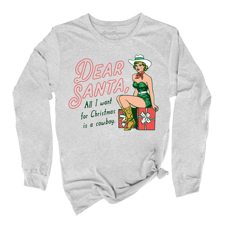 Dear Santa Cowboy Graphic Long Sleeve Tee - Athletic Heather