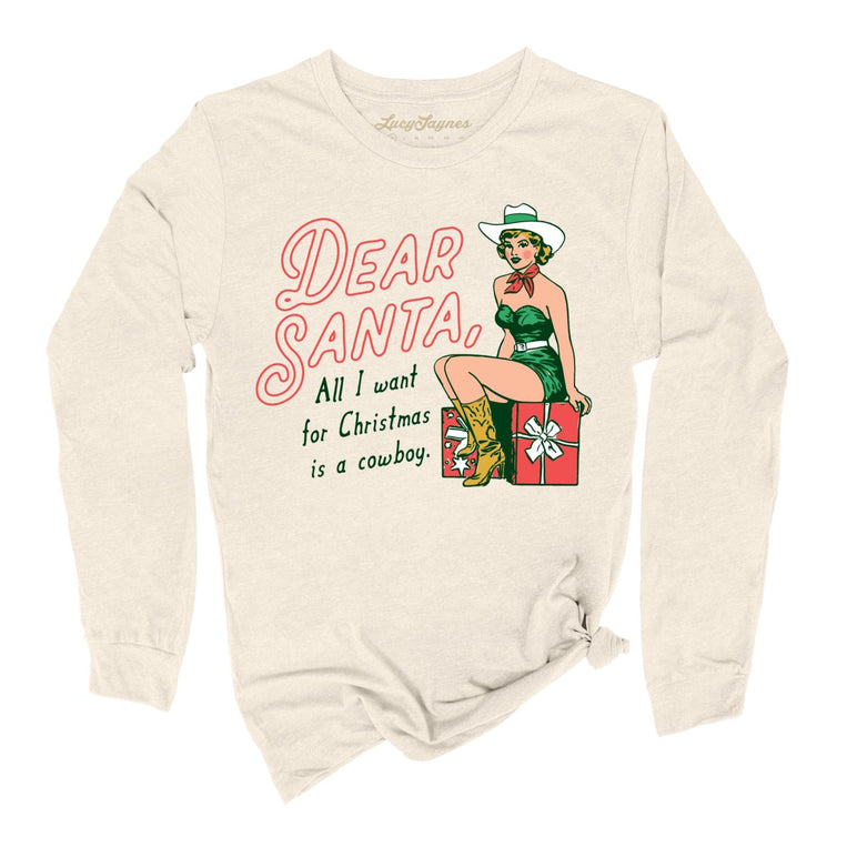 Dear Santa Cowboy Graphic Long Sleeve Tee - Natural
