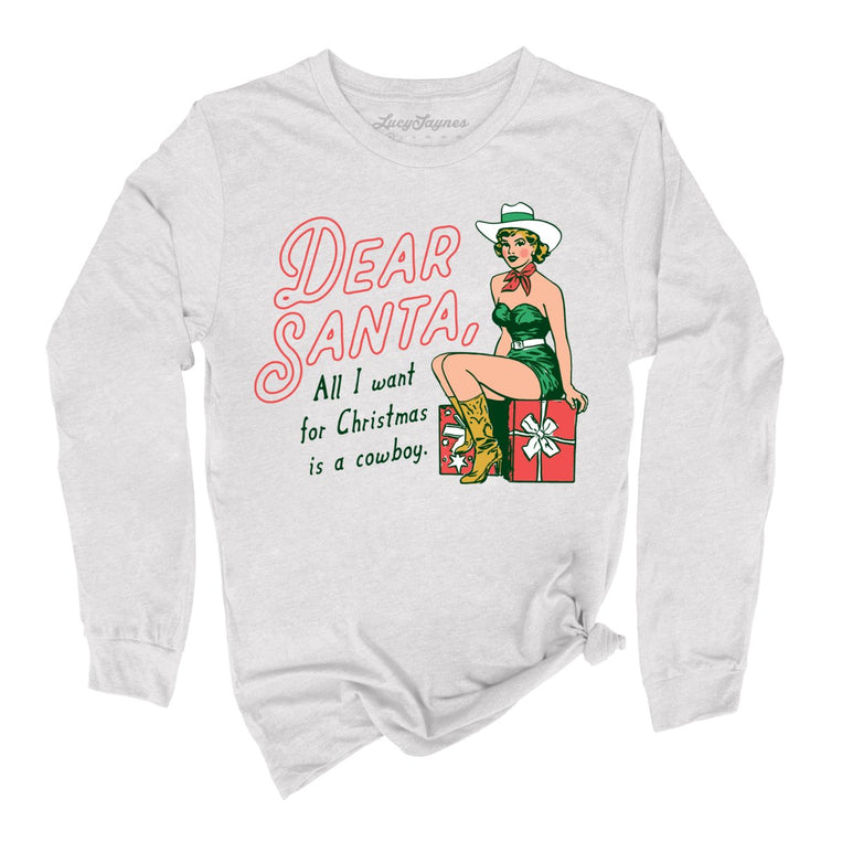 Dear Santa Cowboy Graphic Long Sleeve Tee - Ash