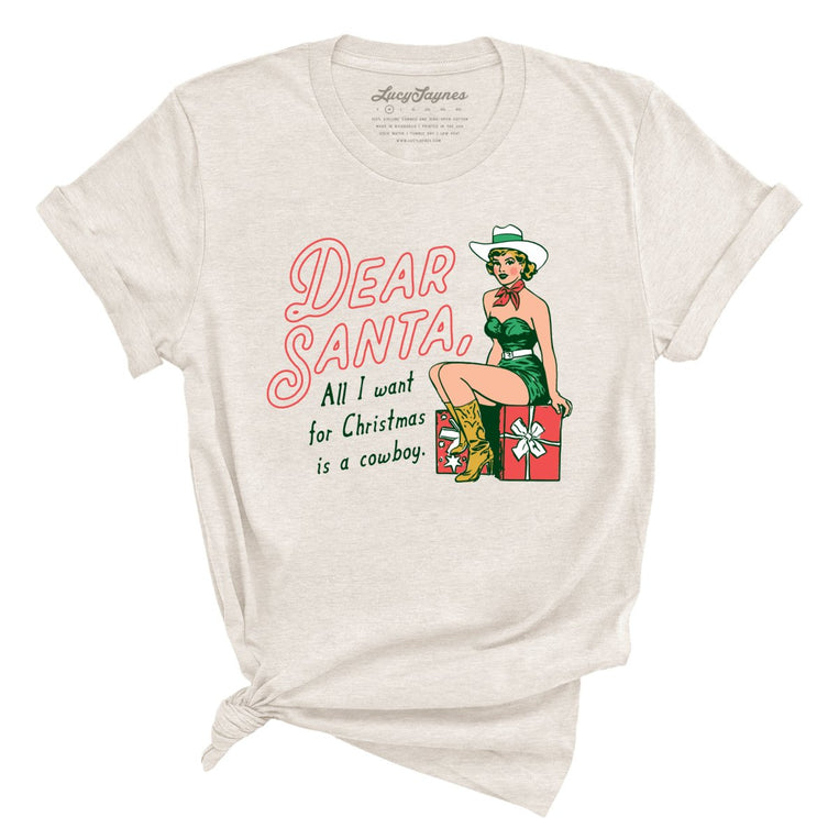 Dear Santa Cowboy Graphic Tee - Heather Dust