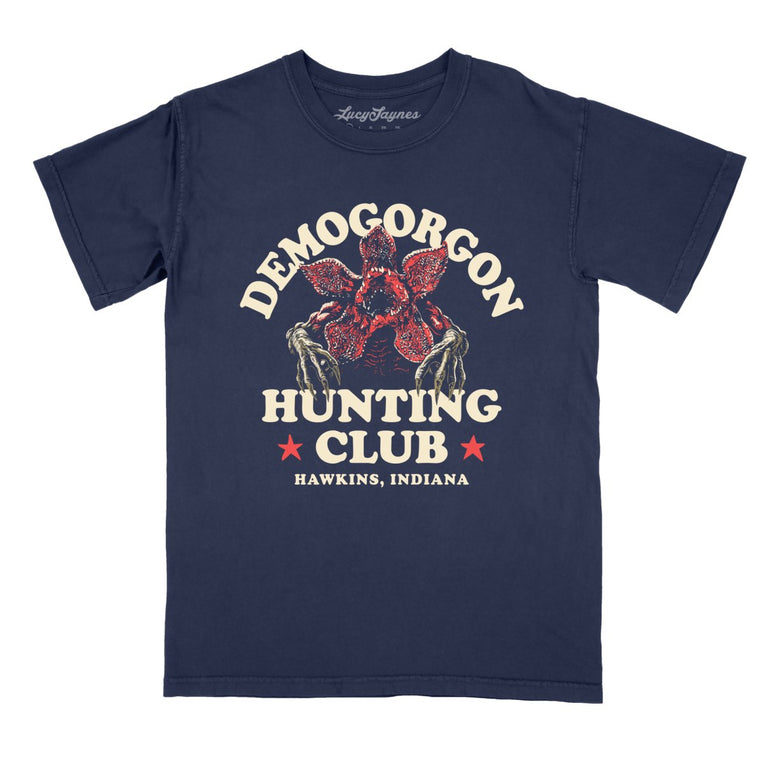 Demogorgon Hunting Club Comfort Colors Graphic Tee - True Navy