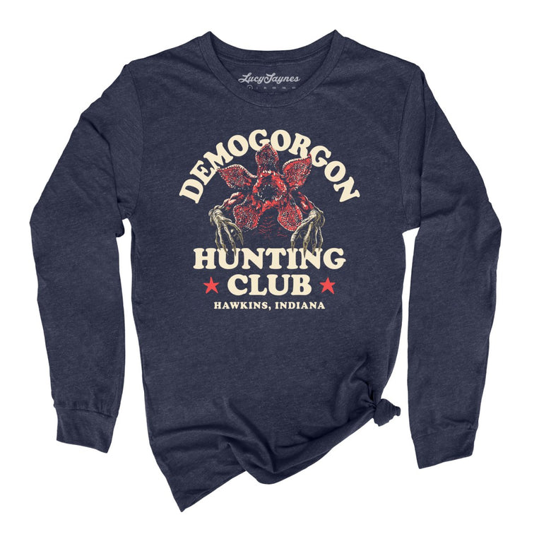 Demogorgon Hunting Club Graphic Long Sleeve Tee - Heather Navy