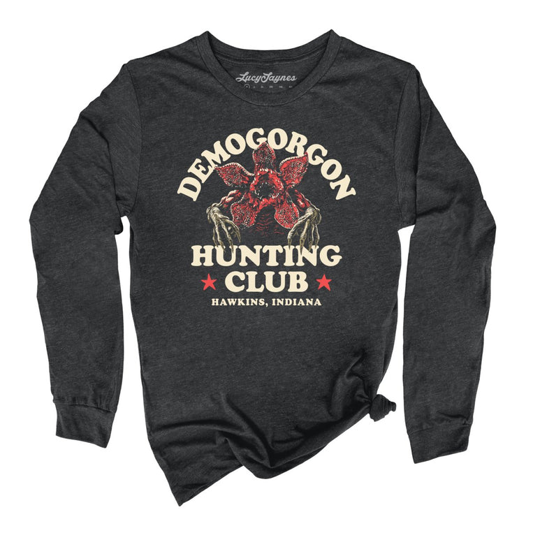 Demogorgon Hunting Club Graphic Long Sleeve Tee - Dark Grey Heather