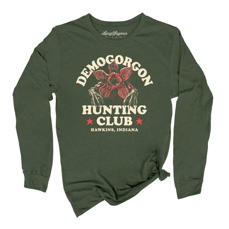 Demogorgon Hunting Club Graphic Long Sleeve Tee - Military Green