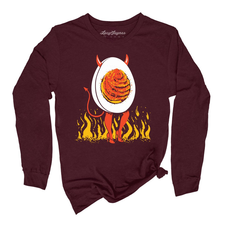 Deviled Egg Graphic Long Sleeve Tee - Heather Maroon
