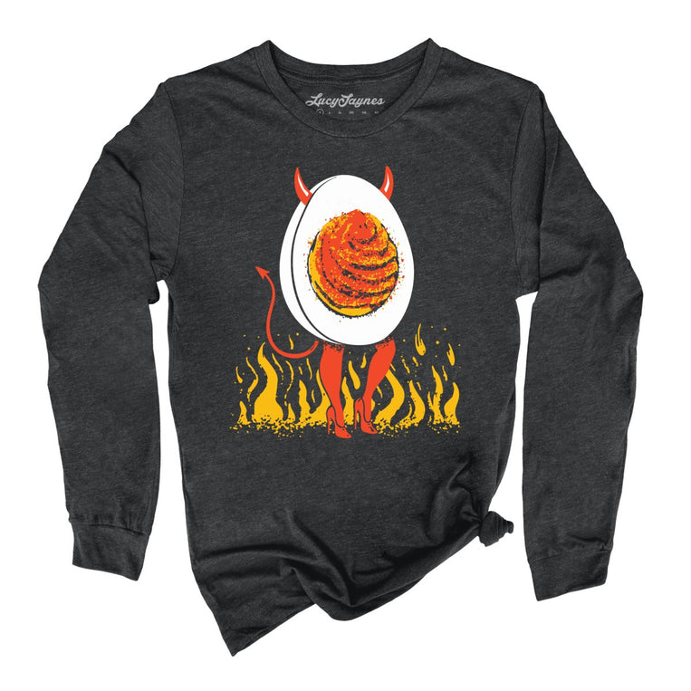 Deviled Egg Graphic Long Sleeve Tee - Dark Grey Heather