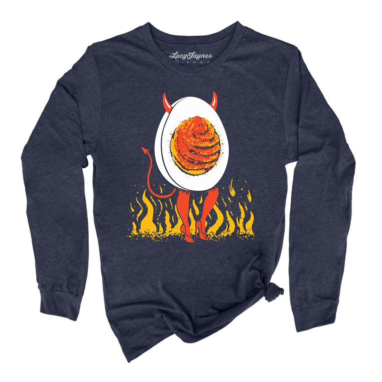 Deviled Egg Graphic Long Sleeve Tee - Heather Navy