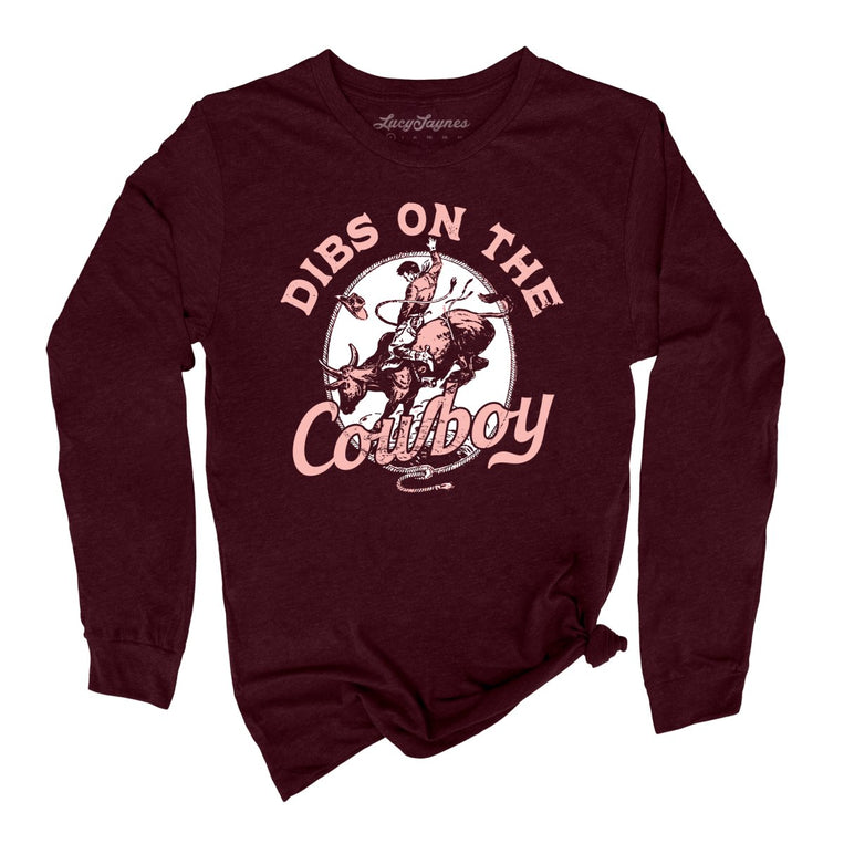 Dibs On The Cowboy Graphic Long Sleeve Tee - Heather Cardinal