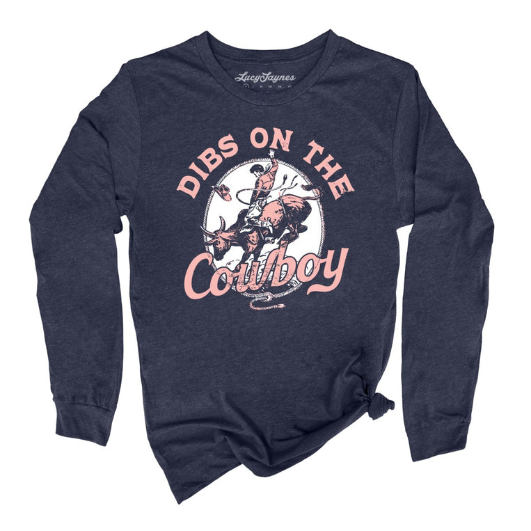 Dibs On The Cowboy Graphic Long Sleeve Tee - Heather Navy