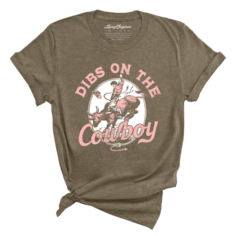 Dibs On The Cowboy Graphic Tee - Heather Olive