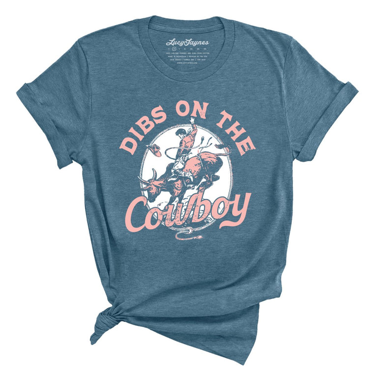 Dibs On The Cowboy Graphic Tee - Heather Deep Teal