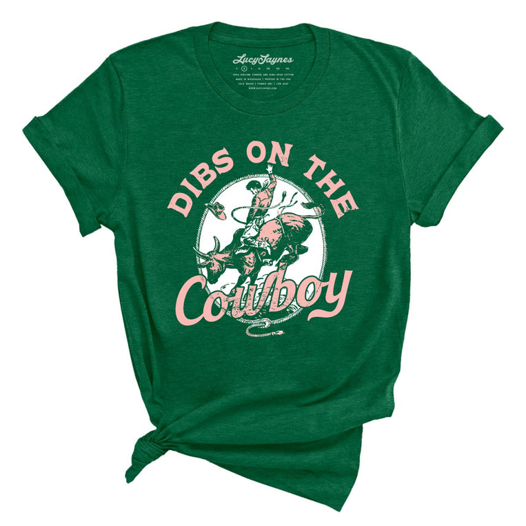 Dibs On The Cowboy Graphic Tee - Heather Grass Green