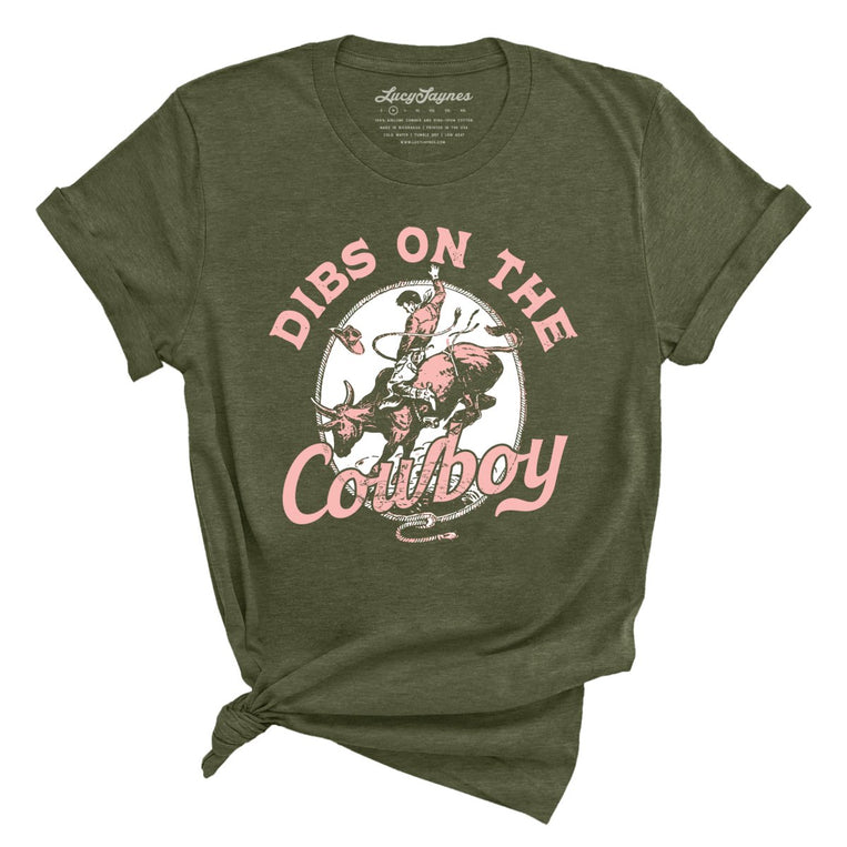 Dibs On The Cowboy Graphic Tee - Heather Military Green