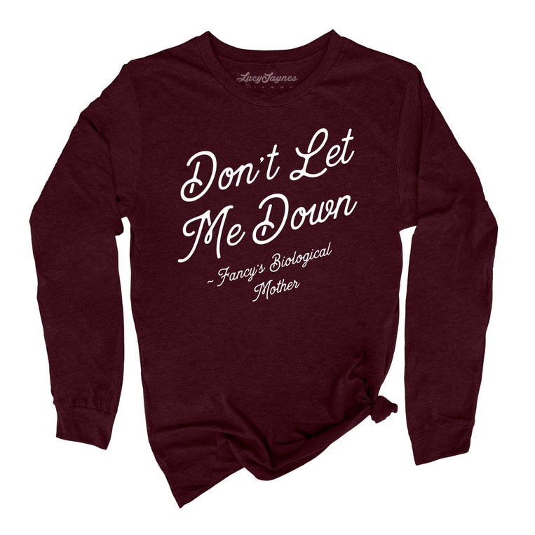 Don't Let Me Down Graphic Long Sleeve Tee - Heather Cardinal