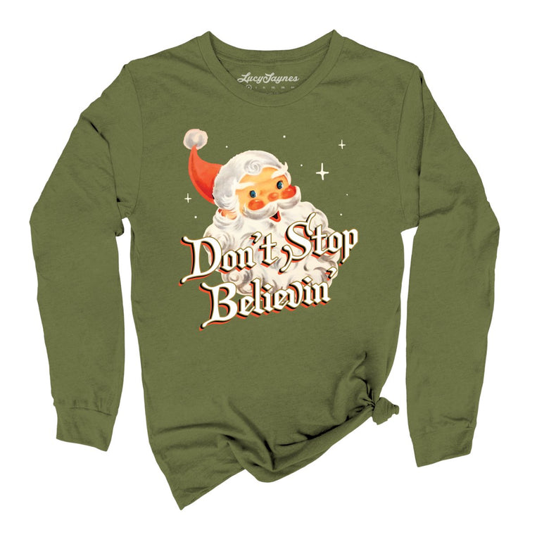 Don't Stop Believin' Graphic Long Sleeve Tee - Olive