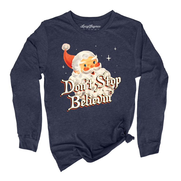 Don't Stop Believin' Graphic Long Sleeve Tee - Heather Navy