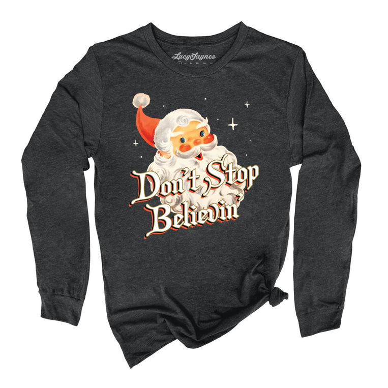 Don't Stop Believin' Graphic Long Sleeve Tee - Dark Grey Heather