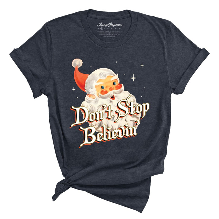 Don't Stop Believin' Graphic Tee - Heather Midnight Navy