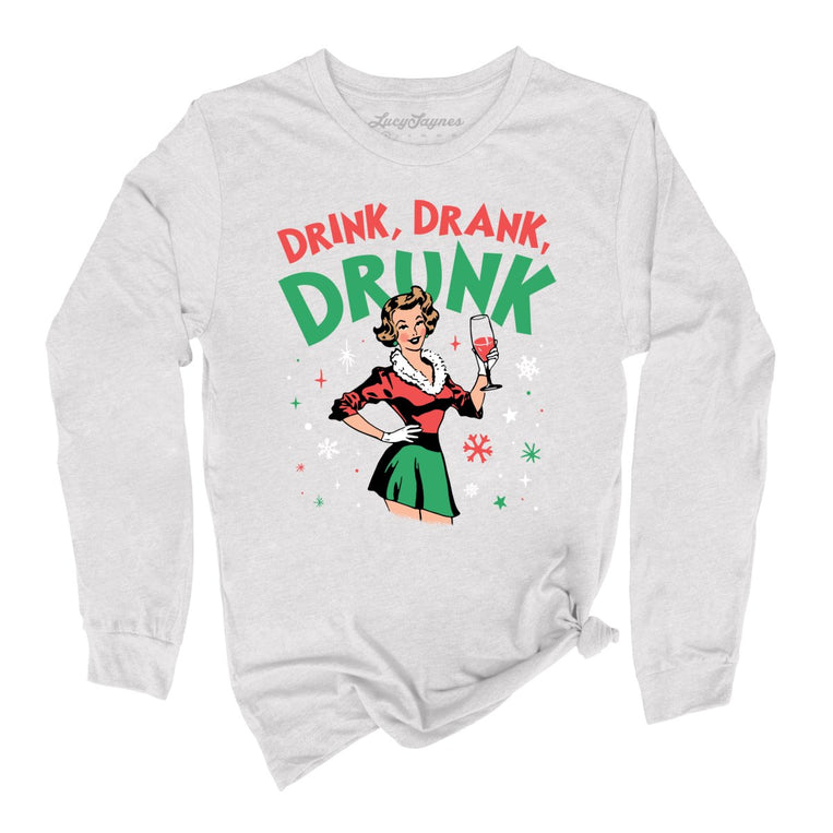 Drink Drank Drunk Graphic Long Sleeve Tee - Ash