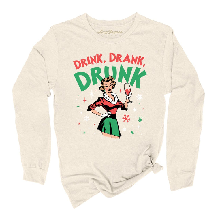 Drink Drank Drunk Graphic Long Sleeve Tee - Natural