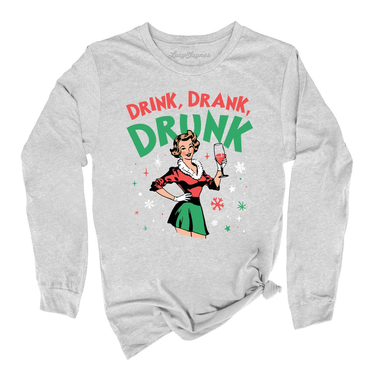 Drink Drank Drunk Graphic Long Sleeve Tee - Athletic Heather