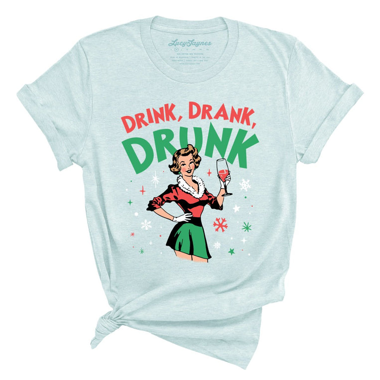 Drink Drank Drunk Graphic Tee - Heather Ice Blue