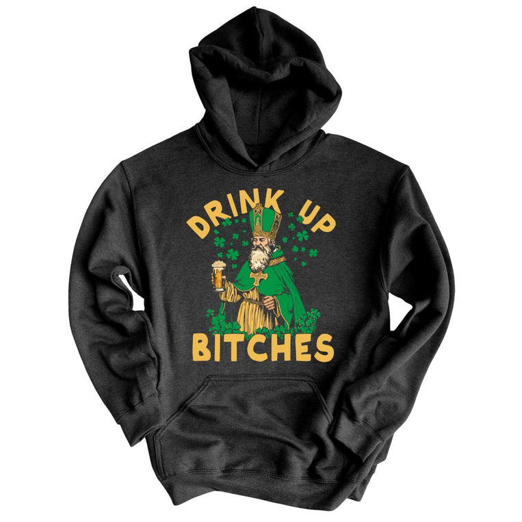 Drink Up Bitches Graphic Hoodie - Charcoal Heather