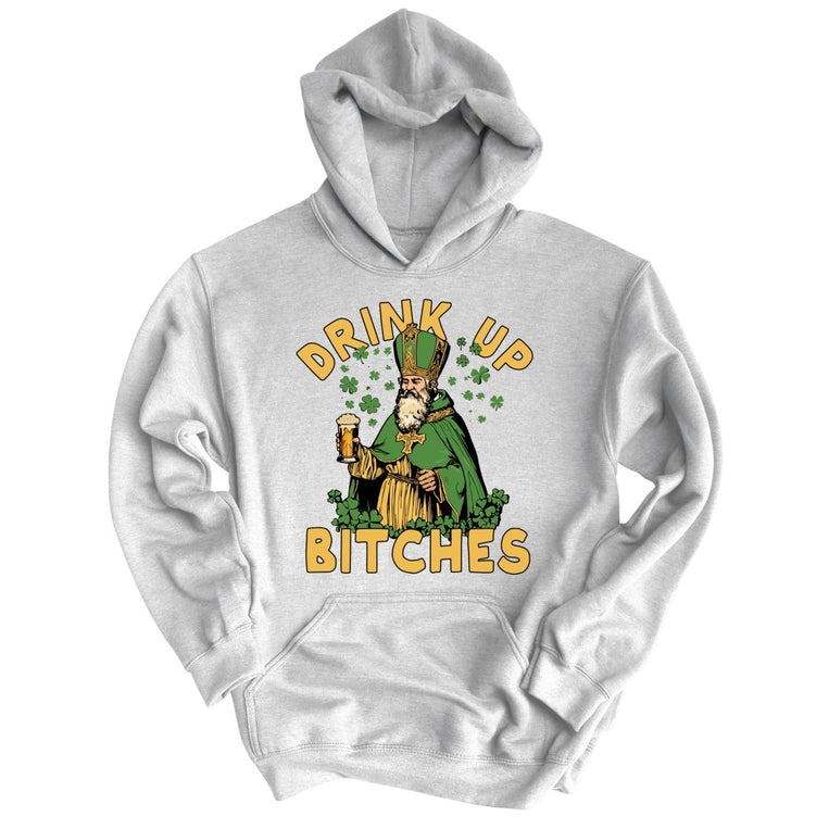 Drink Up Bitches Graphic Hoodie - Grey Heather