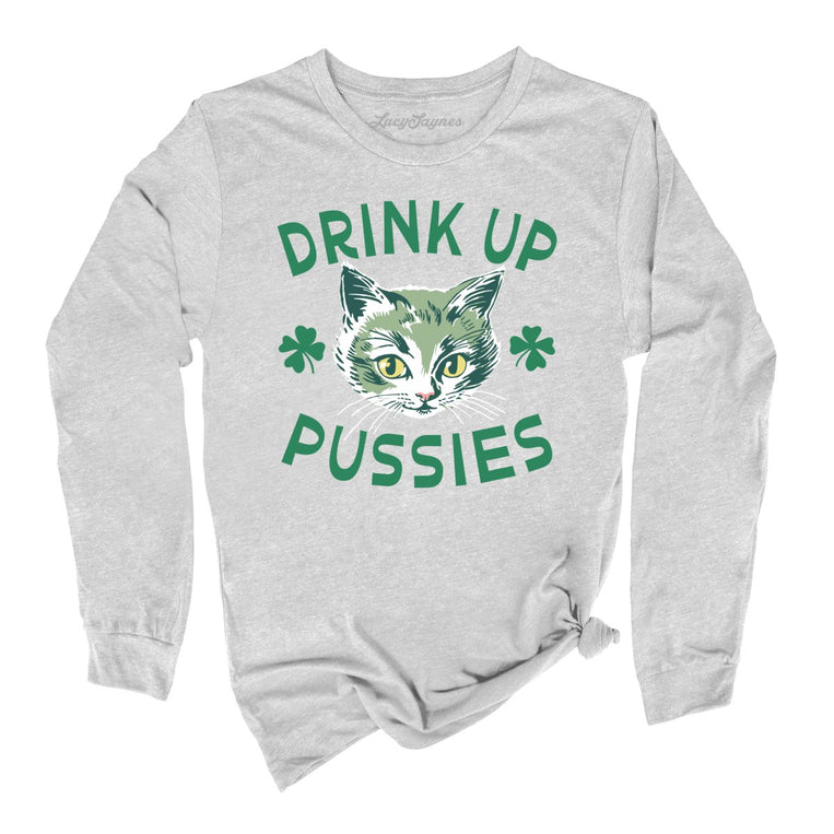 Drink Up Pussies Graphic Long Sleeve Tee - Athletic Heather