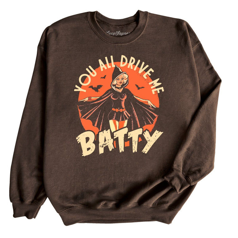 Drive Me Batty Graphic Sweatshirt - Dark Chocolate