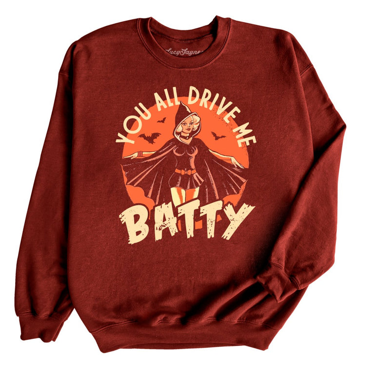 Drive Me Batty Graphic Sweatshirt - Garnet