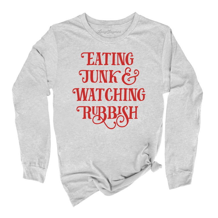 Eating Junk And Watching Rubbish Graphic Long Sleeve Tee - Athletic Heather