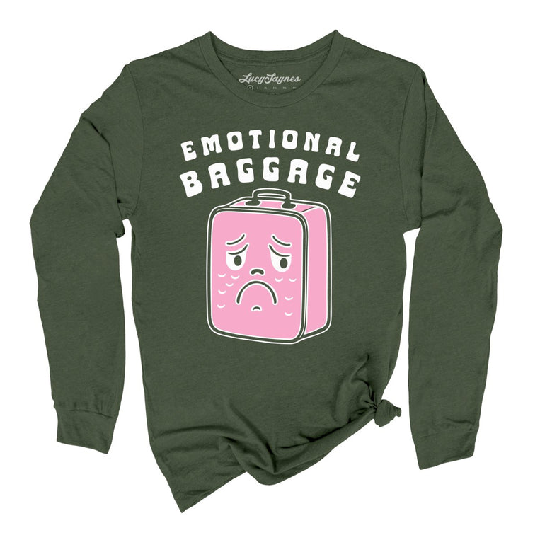 Emotional Baggage Graphic Long Sleeve Tee - Military Green
