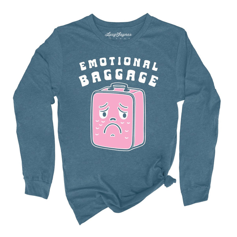 Emotional Baggage Graphic Long Sleeve Tee - Heather Deep Teal