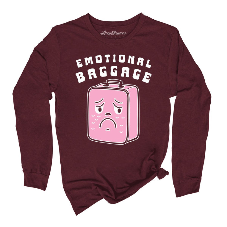 Emotional Baggage Graphic Long Sleeve Tee - Maroon
