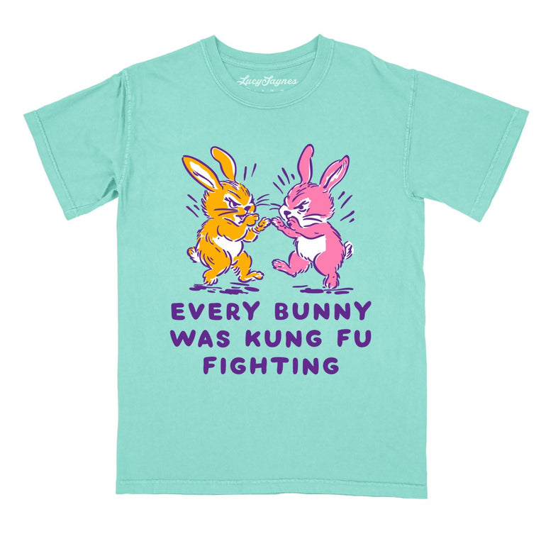 Every Bunny Was Kung Fu Fighting Comfort Colors Graphic Tee - Chalky Mint