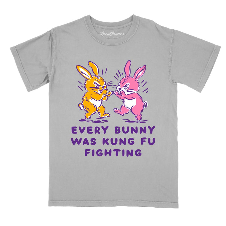 Every Bunny Was Kung Fu Fighting Comfort Colors Graphic Tee - Granite