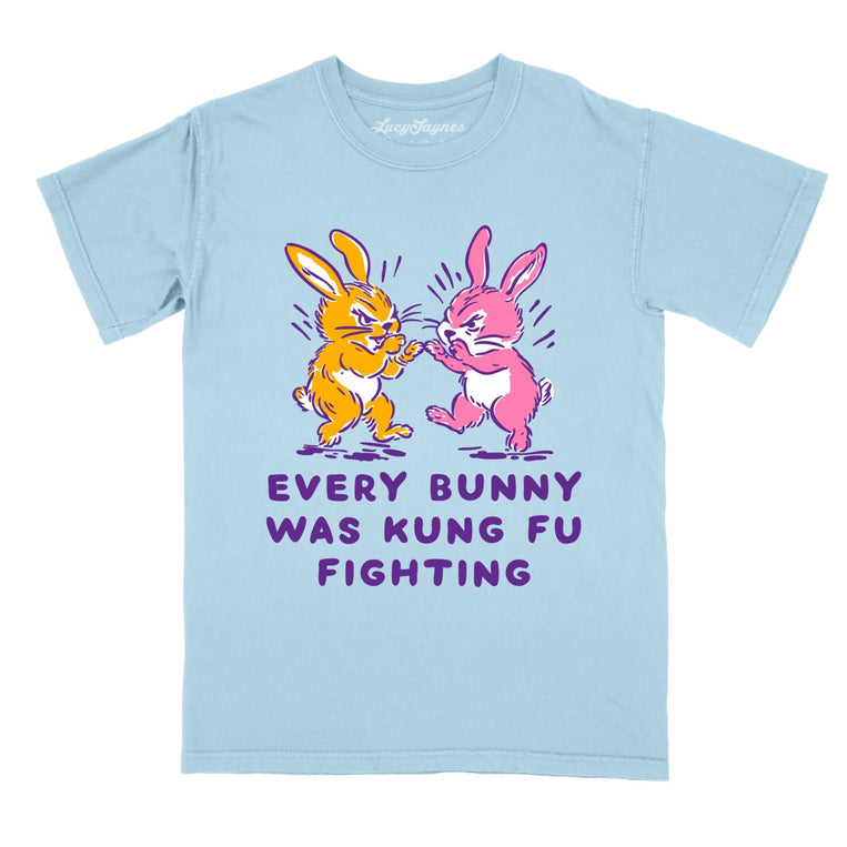 Every Bunny Was Kung Fu Fighting Comfort Colors Graphic Tee - Chambray