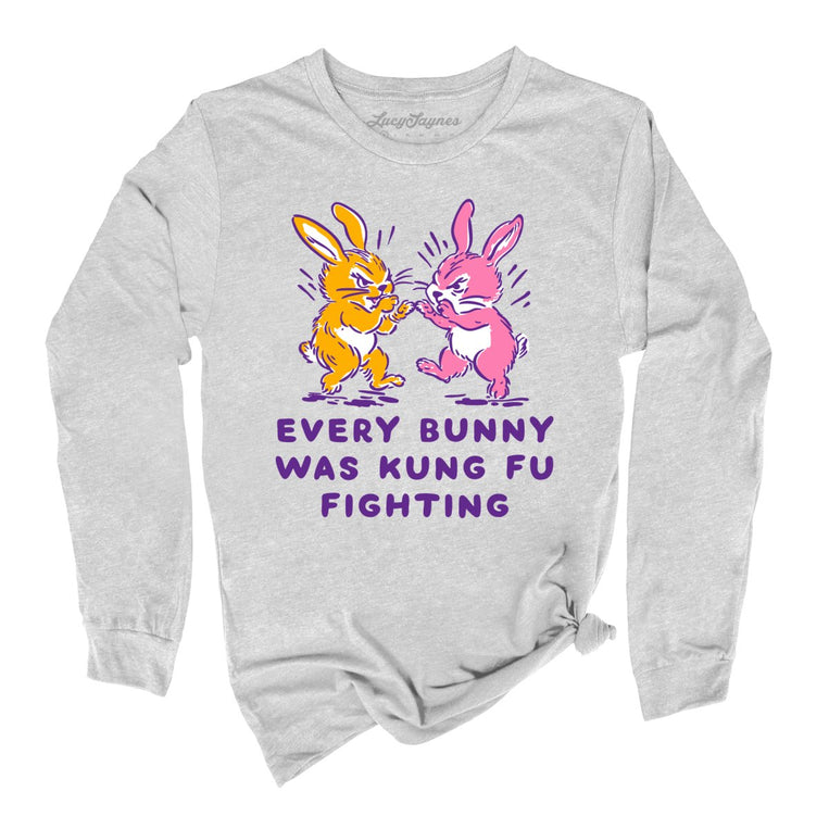 Every Bunny Was Kung Fu Fighting Graphic Long Sleeve Tee - Athletic Heather