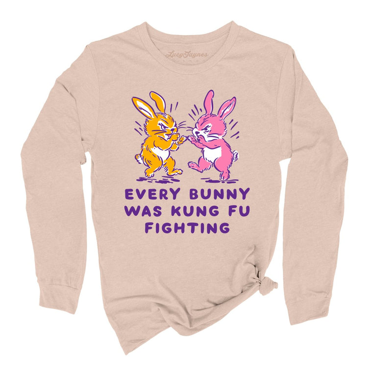 Every Bunny Was Kung Fu Fighting Graphic Long Sleeve Tee - Sand Dune