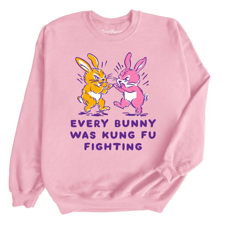 Every Bunny Was Kung Fu Fighting Graphic Sweatshirt - Light Pink