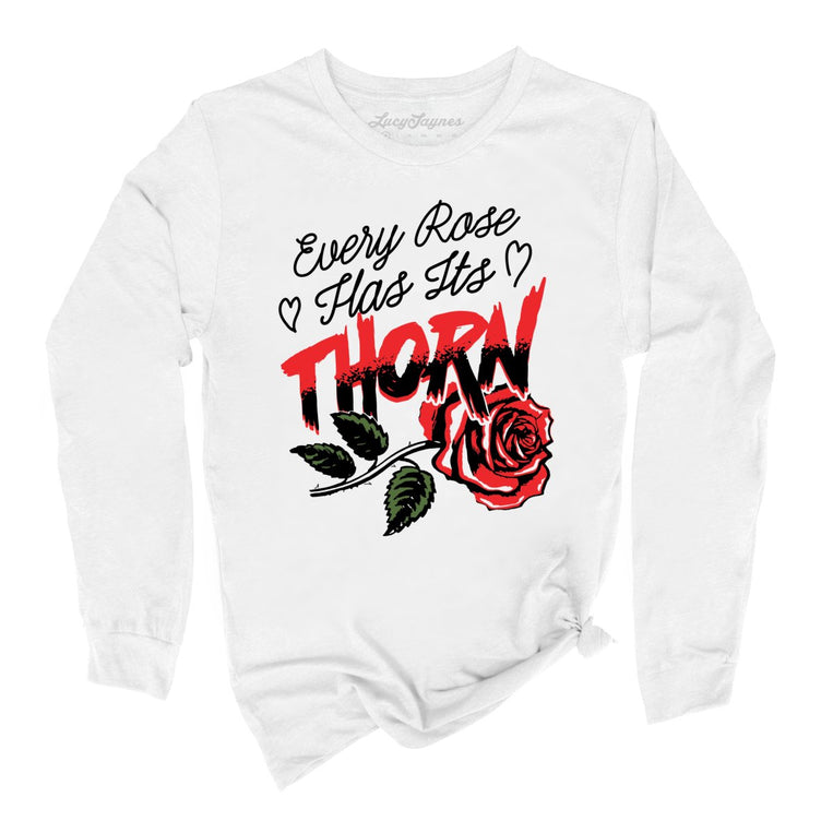 Every Rose Has It's Thorn Graphic Long Sleeve Tee - White