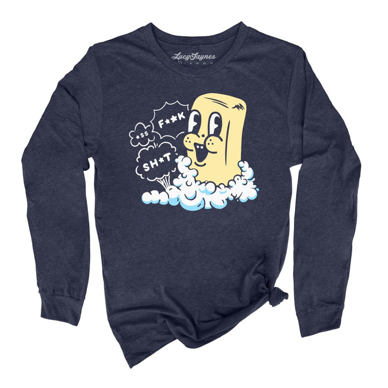 Excited Soap Bar Graphic Long Sleeve Tee - Heather Navy