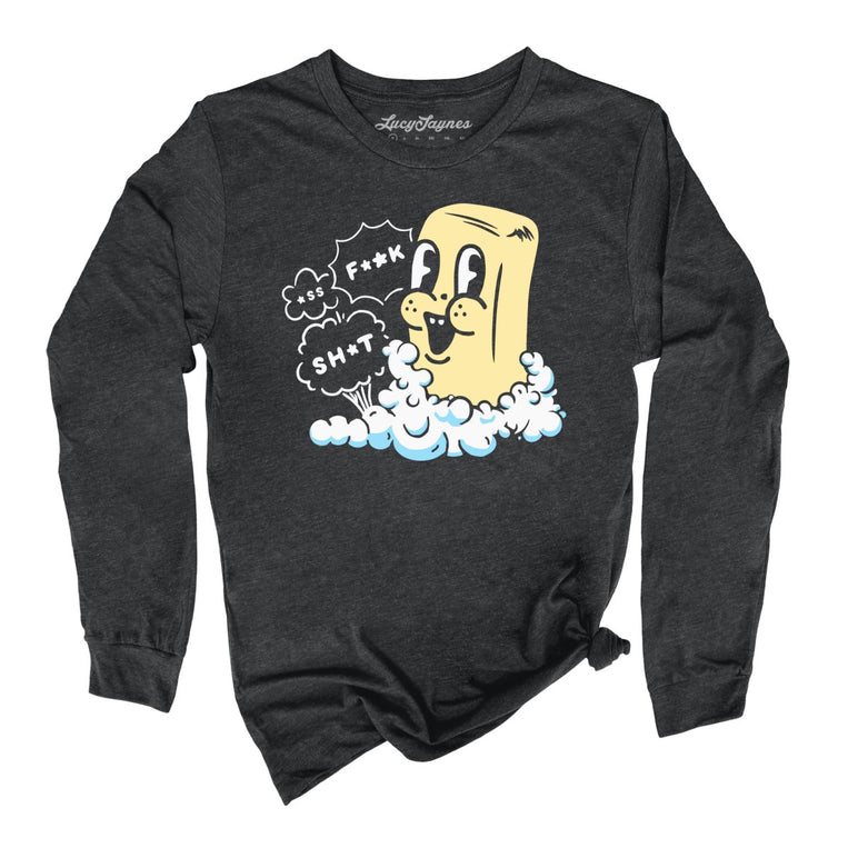 Excited Soap Bar Graphic Long Sleeve Tee - Dark Grey Heather