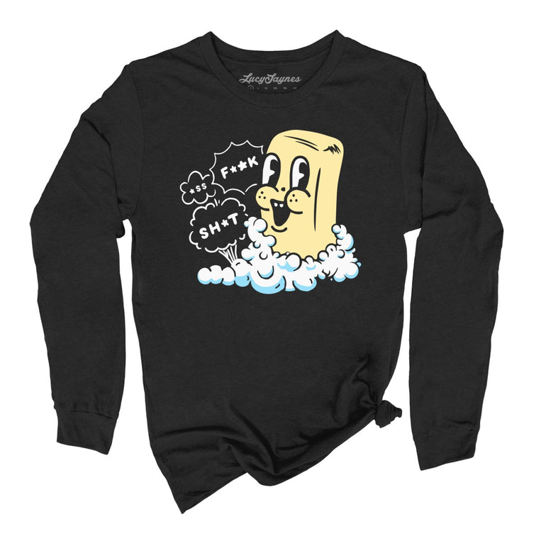Excited Soap Bar Graphic Long Sleeve Tee - Black