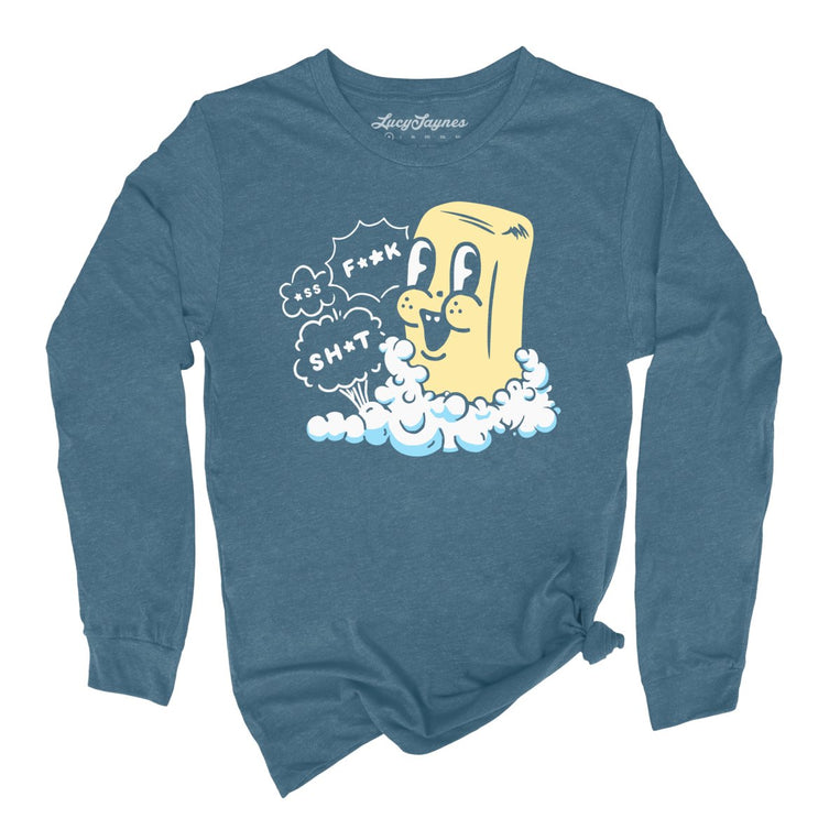 Excited Soap Bar Graphic Long Sleeve Tee - Heather Deep Teal